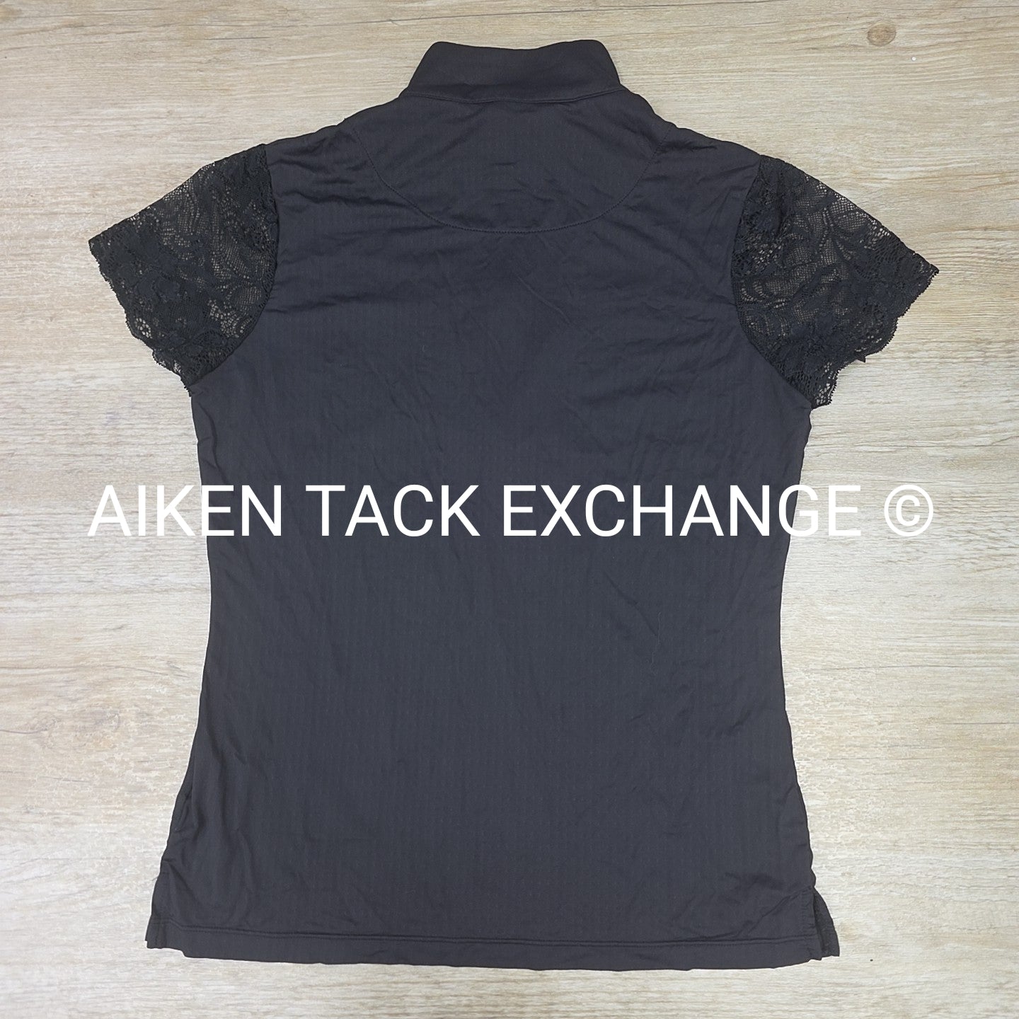 Kastel Denmark Black Galloon Lace Short Sleeve Sun Shirt, Size Small