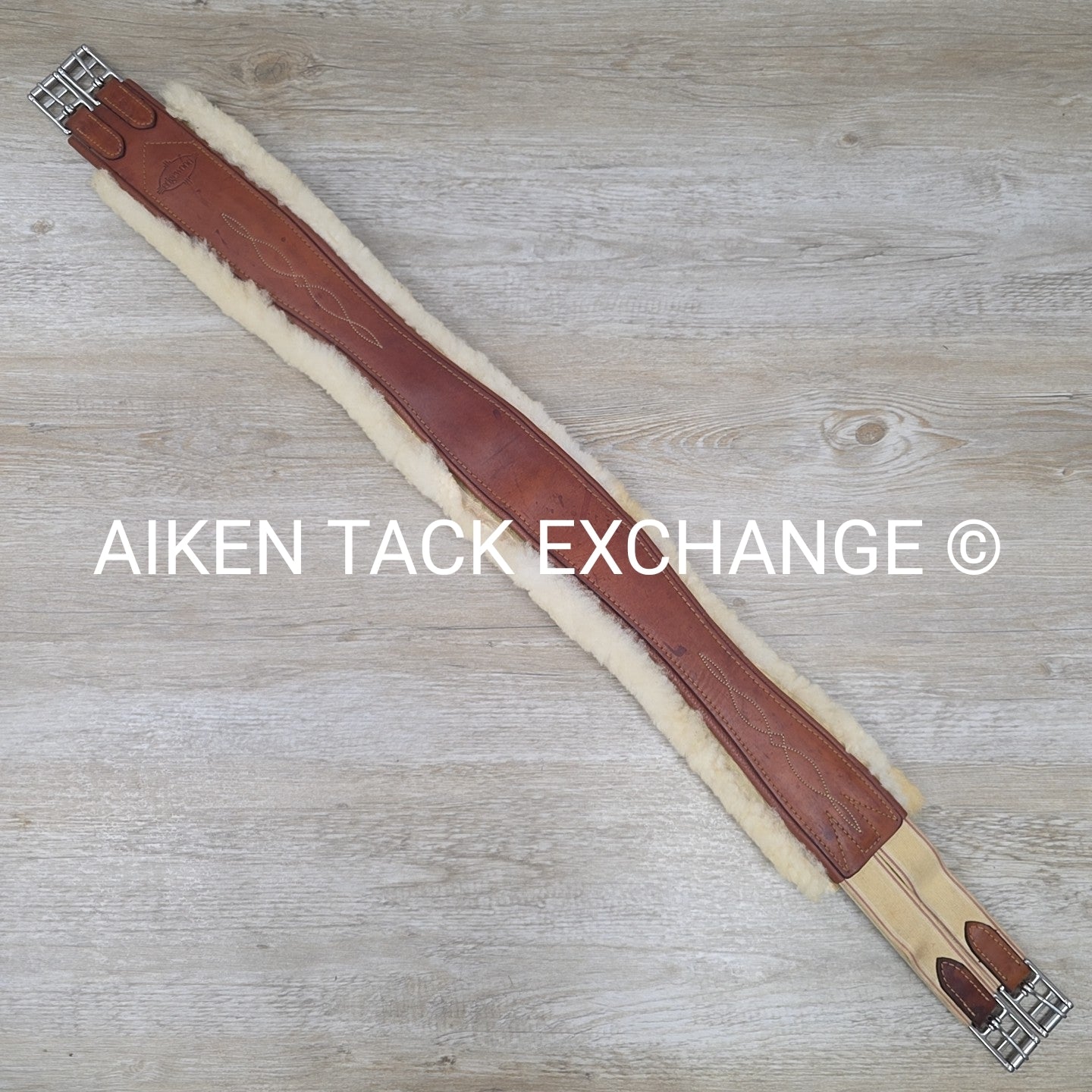 Edgewood Fancy Stitch Velcro Sheepskin Girth with Single End Elastic, Brown, 48"