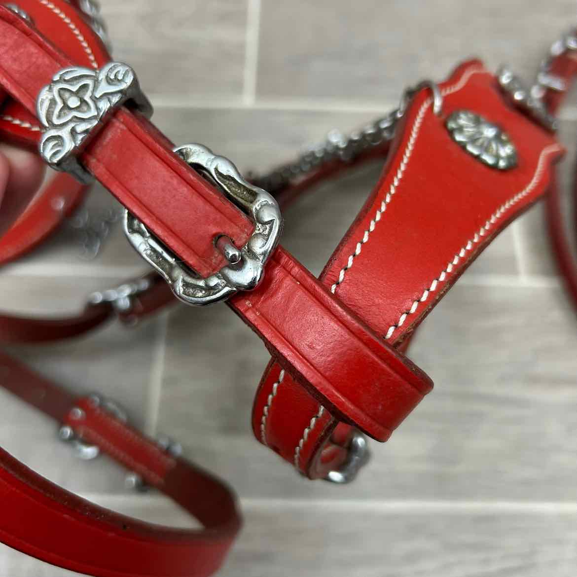 Baroque Style Bridle with Matching Reins, Red, Size Cob