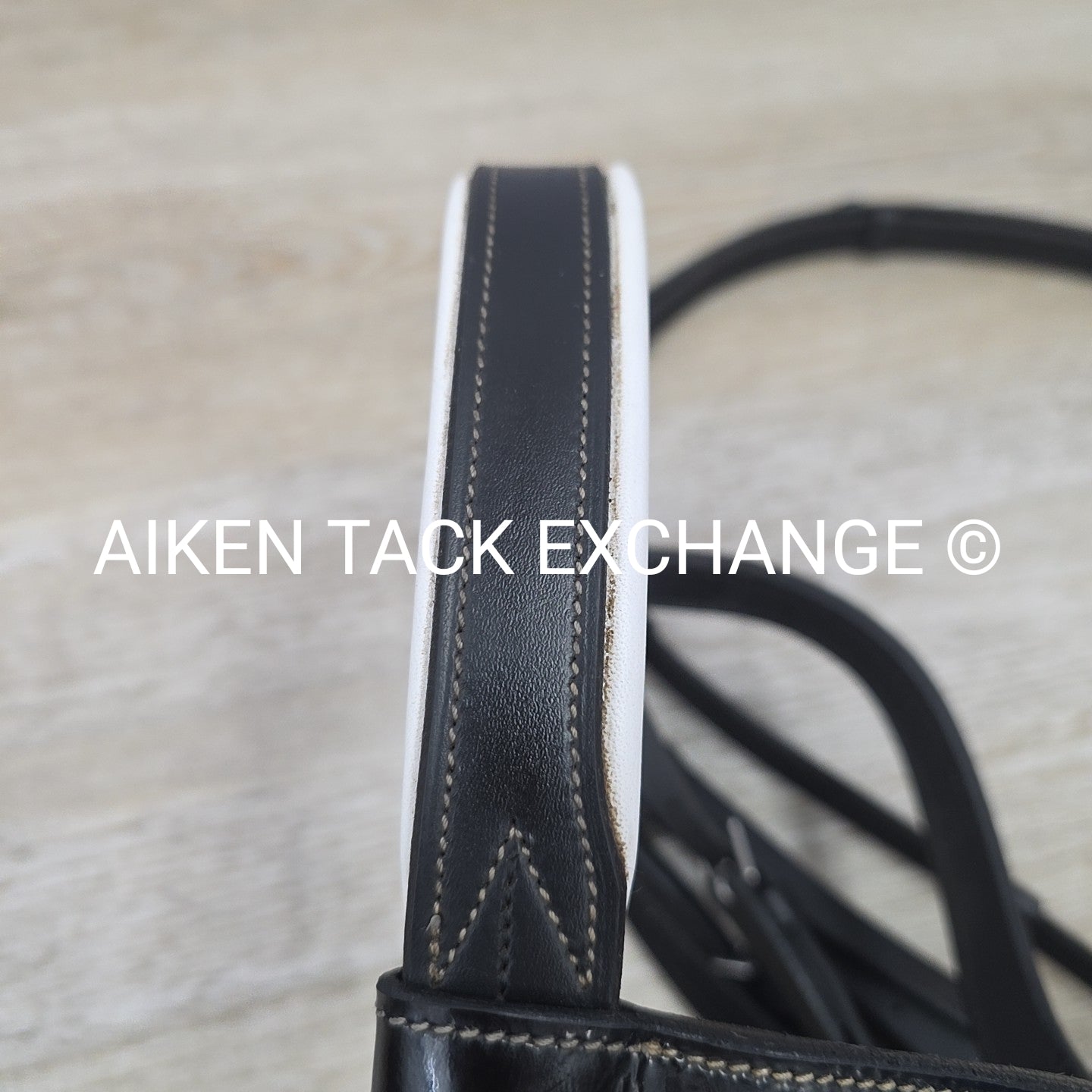 QHP Ahrodite Dressage Bridle with Cotton Web Reins, Black & White, Size Cob