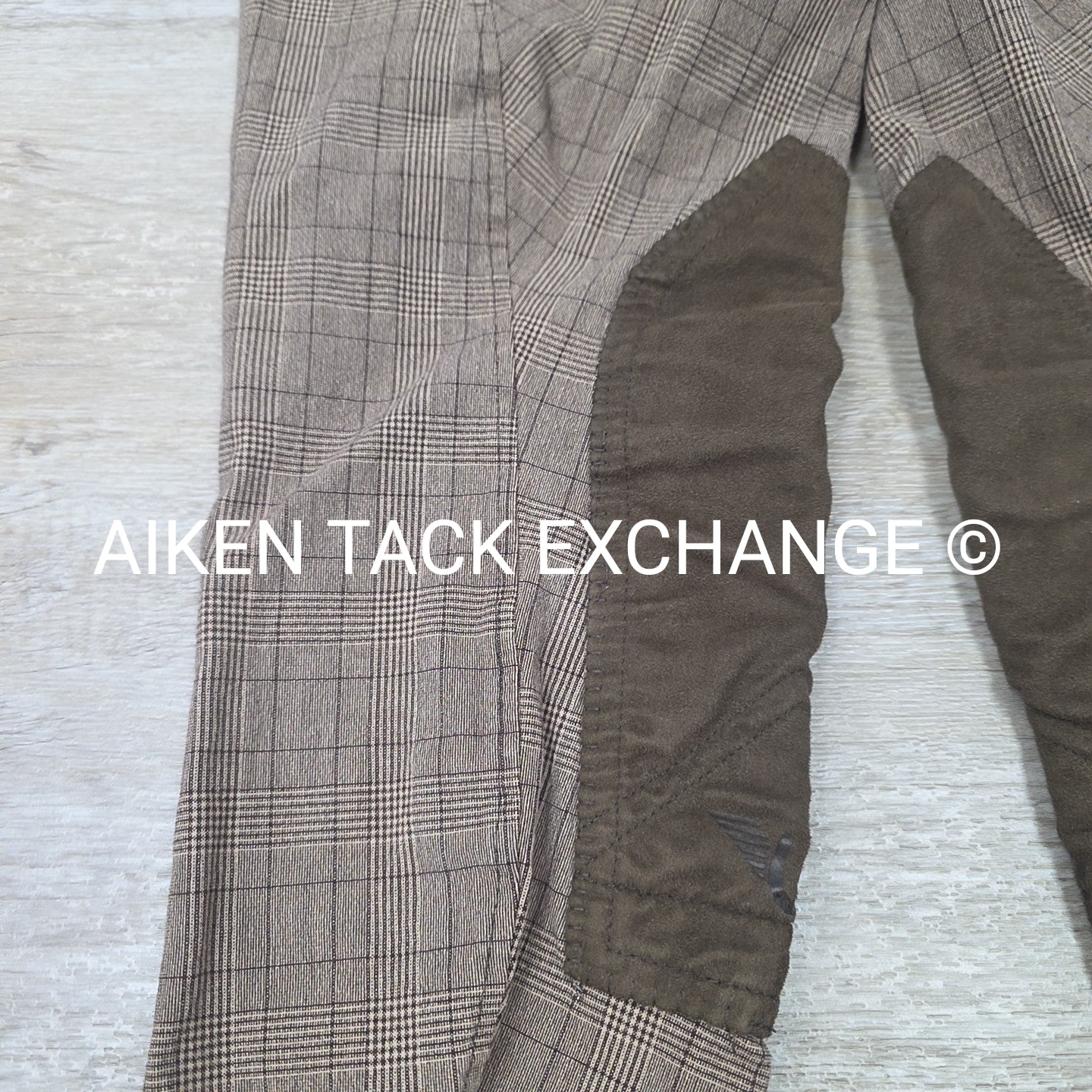 TuffRider Highland Bamboo Plaid Euro Seat Knee Patch Breeches, Size 34