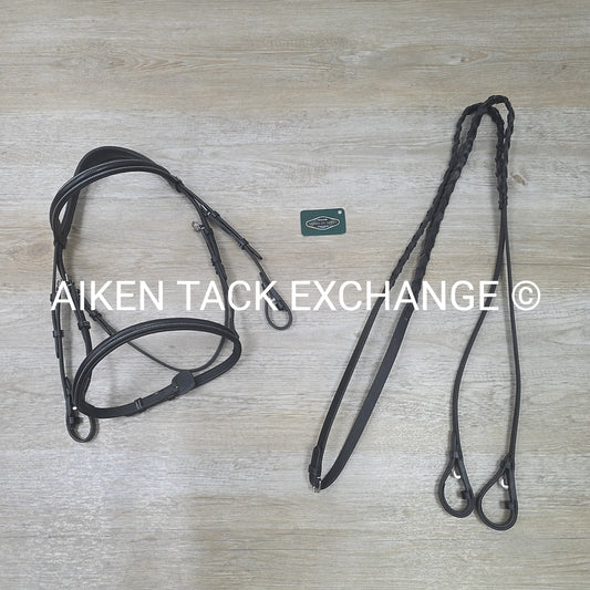 HDR Pro Mono Crown Plain Raised Padded Bridle with Laced Reins, Black, Size Cob