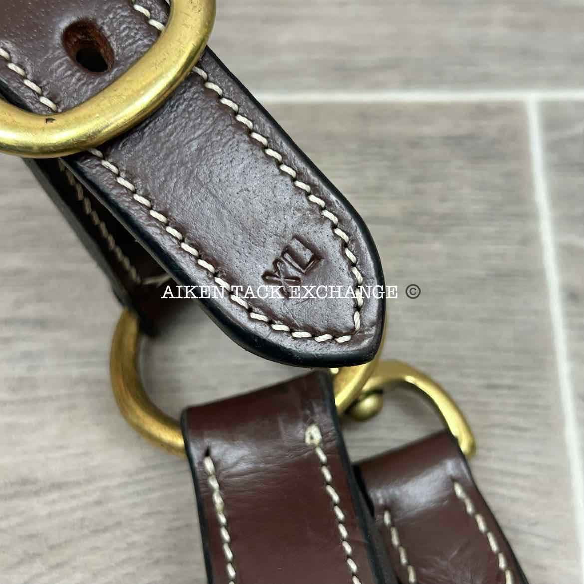 KL Select Black Oak Willow Padded Leather Halter, Brown/Brass, Oversize