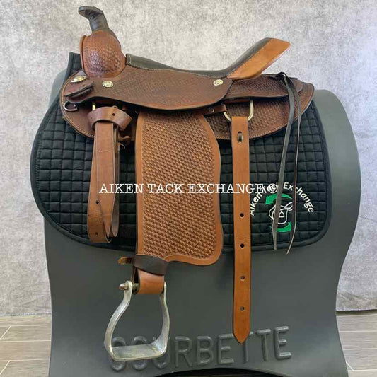 Buffalo Saddlery 1550 Round Skirt Roping Style Western Saddle, 16" Seat, Regular Tree - Semi QH Bars