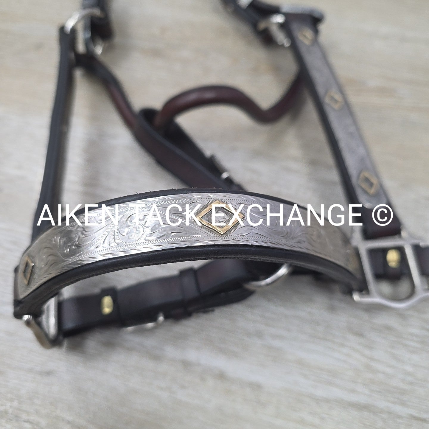 Tory Leather Silver Plated Diamond Show Halter, Size Full