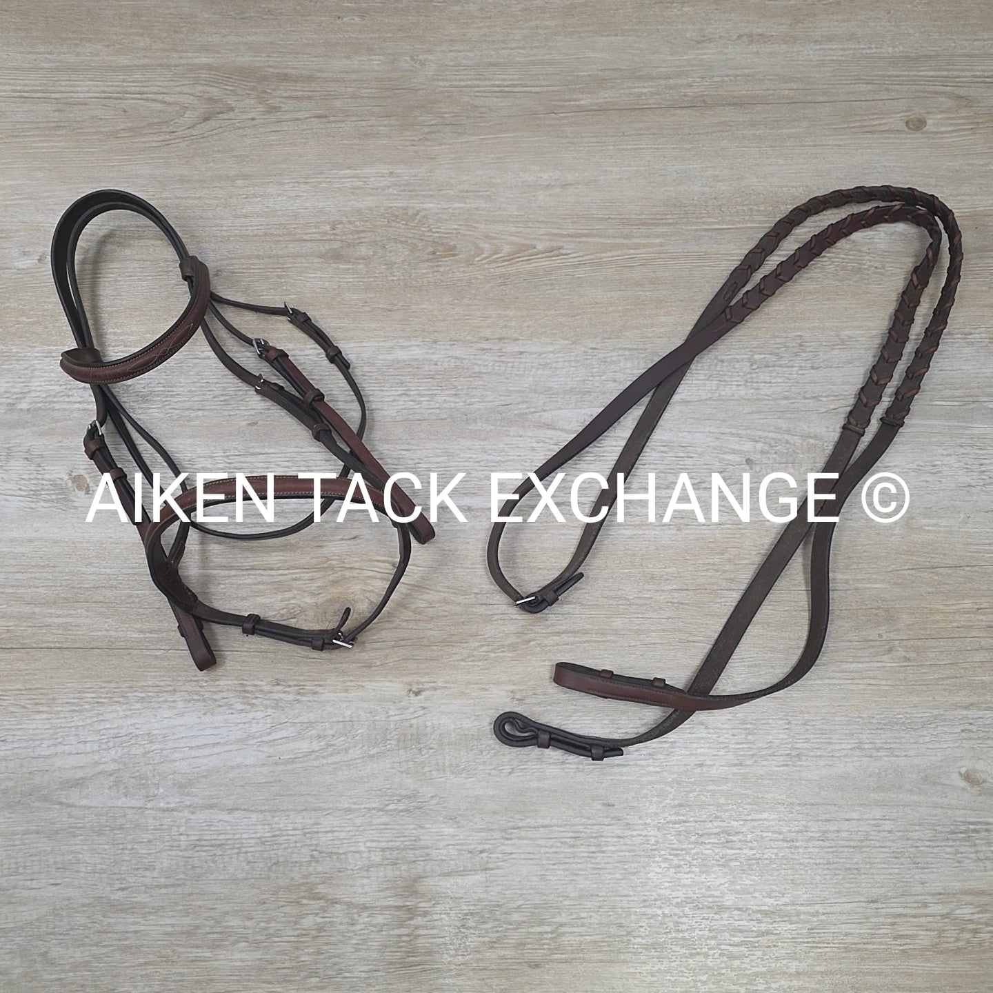 Plain Raised Bridle with Matching Laced Reins, Brown, Size Cob