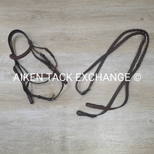 Plain Raised Bridle with Matching Laced Reins, Brown, Size Cob
