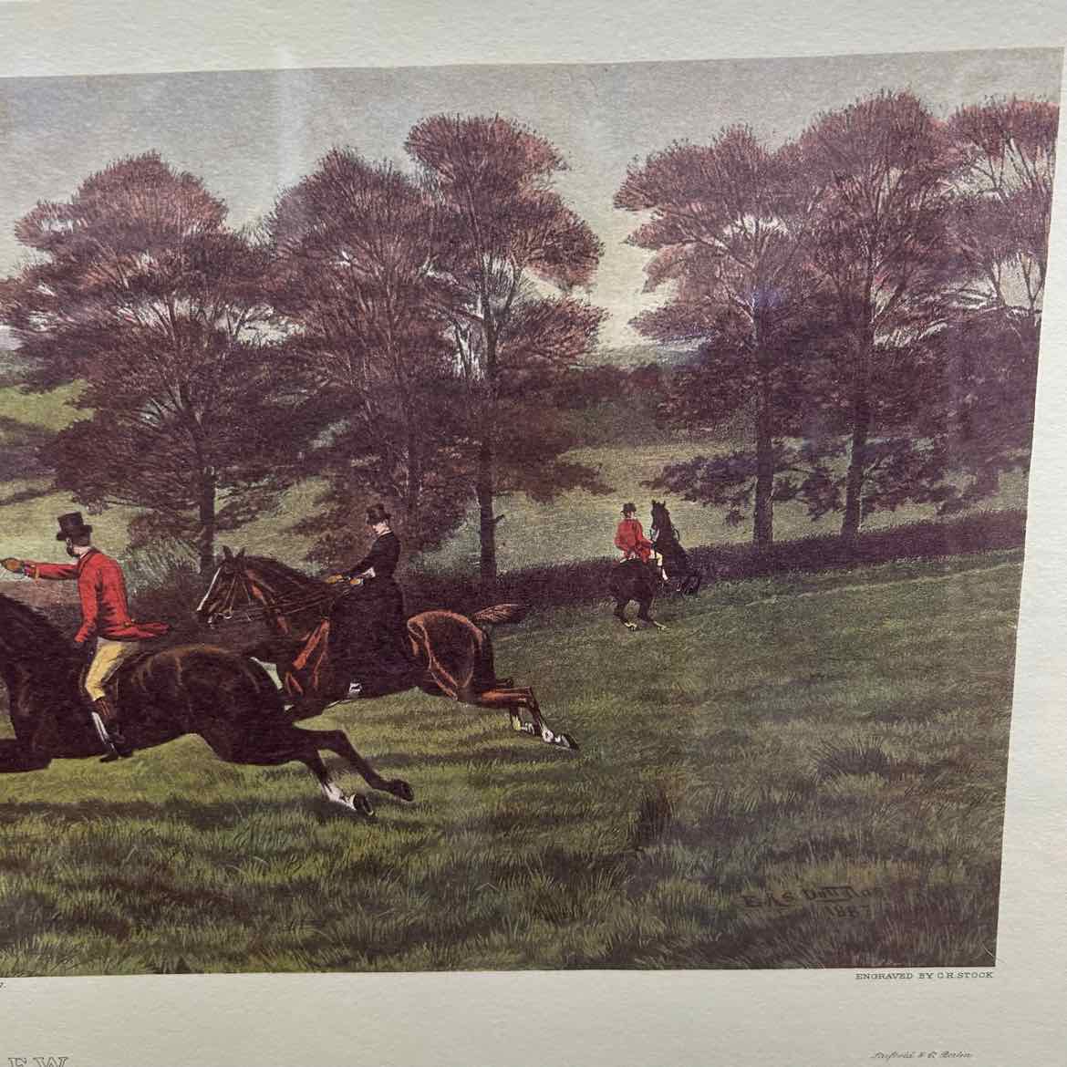 Framed Douglas Stork From Scent to View Hunt Scene, 42" x 27"