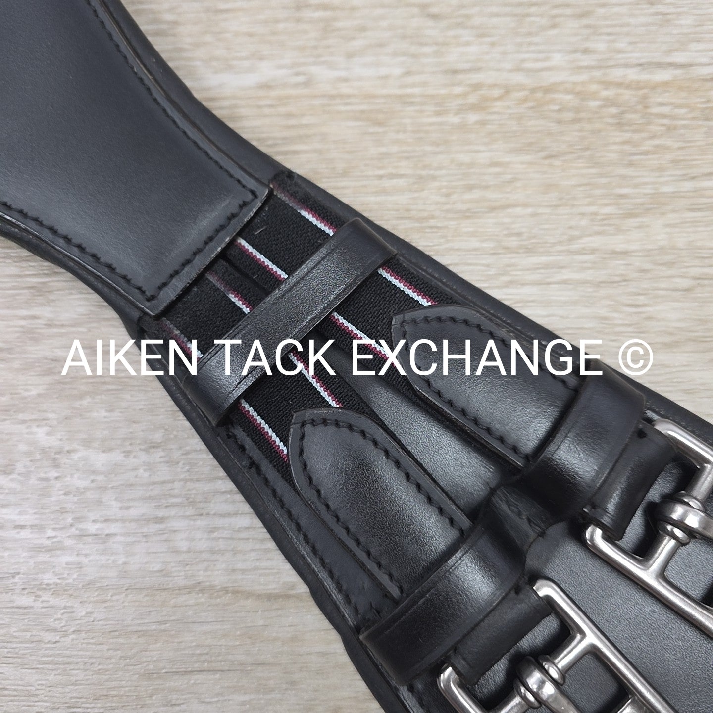 Padded Leather Contour Dressage Girth with Double End Elastic, Black, 22"