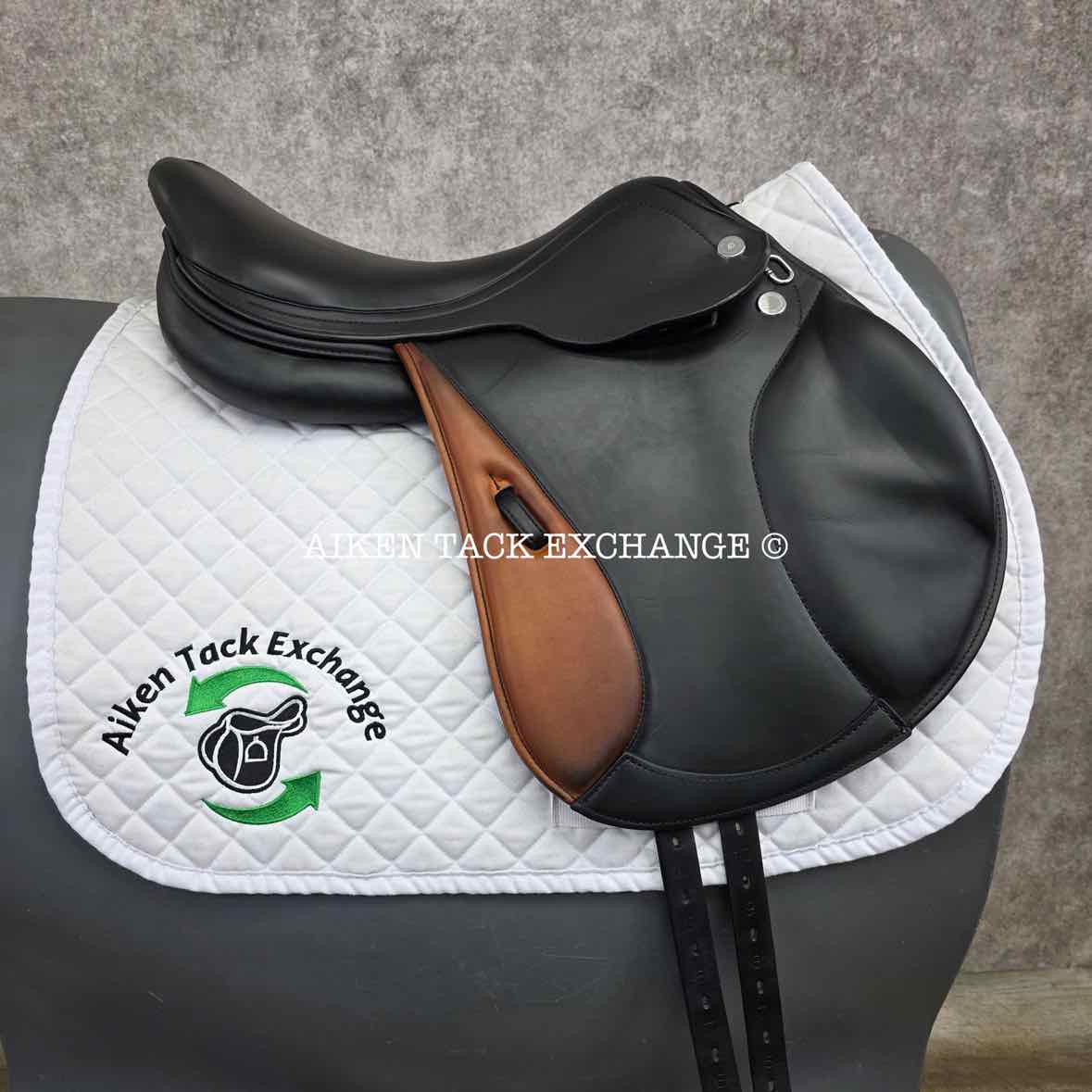 **SOLD** 2024 Prestige Chris Burton K Monoflap Jump Saddle, 17" Seat, 34 Tree -  M/MW, Wool Flocked Panels