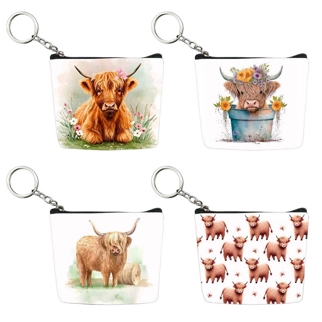 AWST Int'l Set of 12 Coin Purses- West Highlander Cows: STD