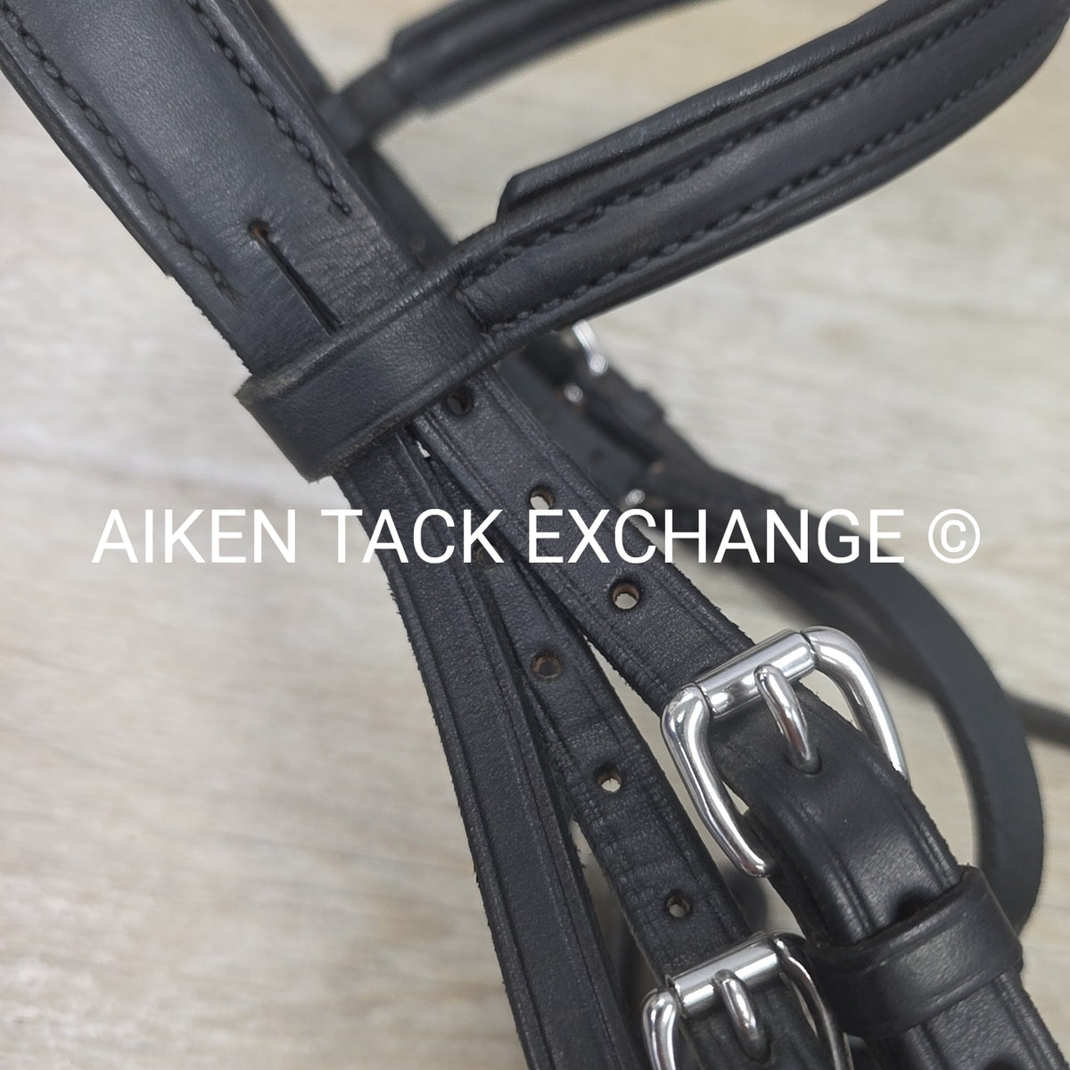 Plain Monocrown Bridle with Red Barn Calf Lined Dressage Reins, Black, Size Full