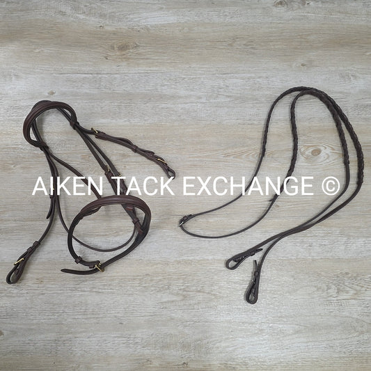 Harmohn Kraft Plain Raised Bridle with Laced Reins, Missing Flash Strap, Brown,