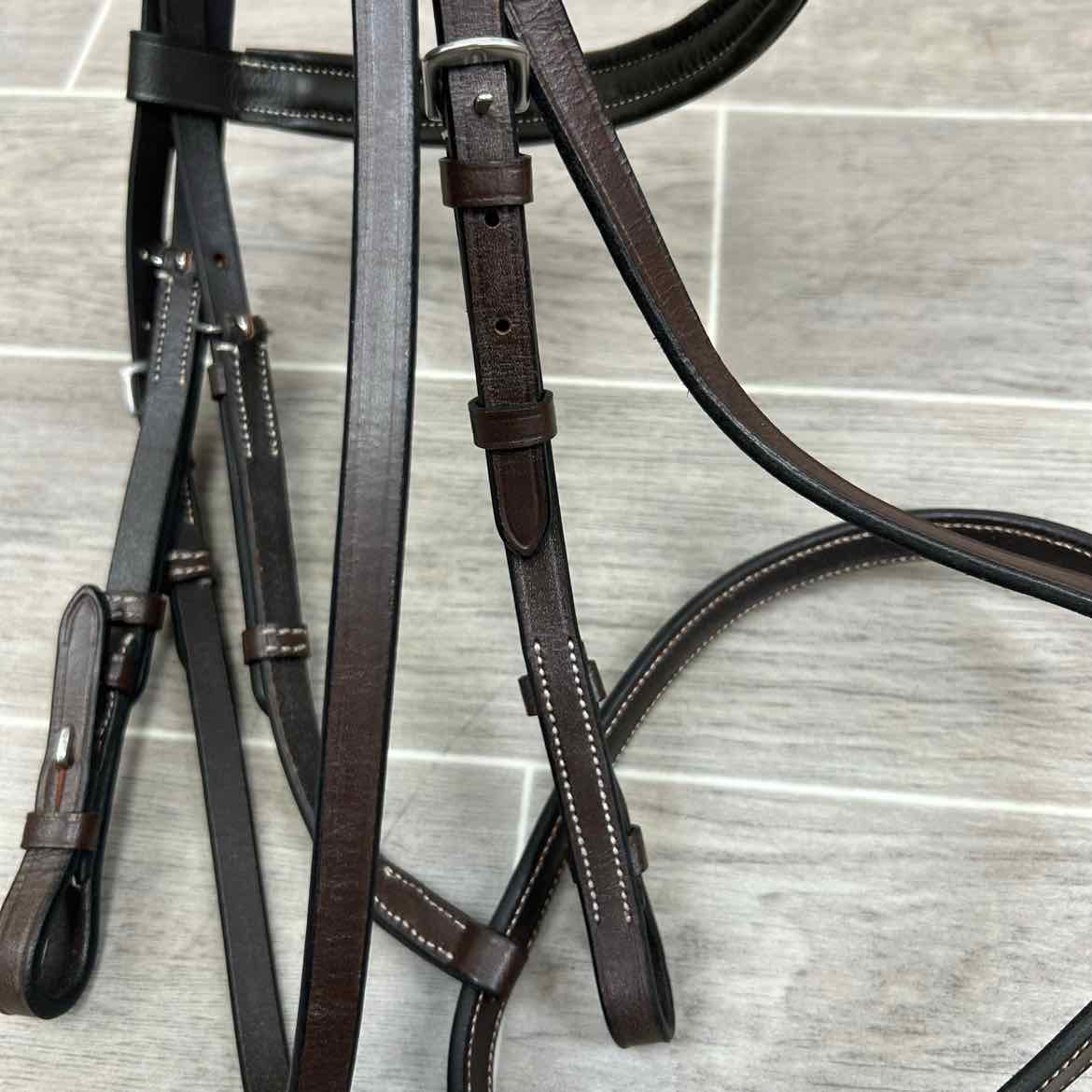 Fancy Stitched Bridle with Matching Laced Reins, Brown, Size Pony
