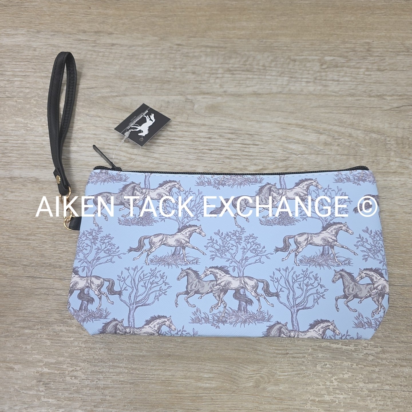 AWST Int'l Lila Blue Toile Medium Cosmetic Pouch with Wristlet