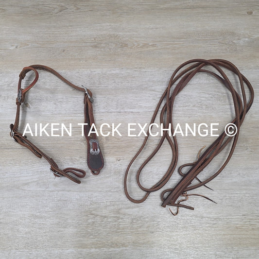 One Ear Headstall with Split Reins, Brown, Size Full