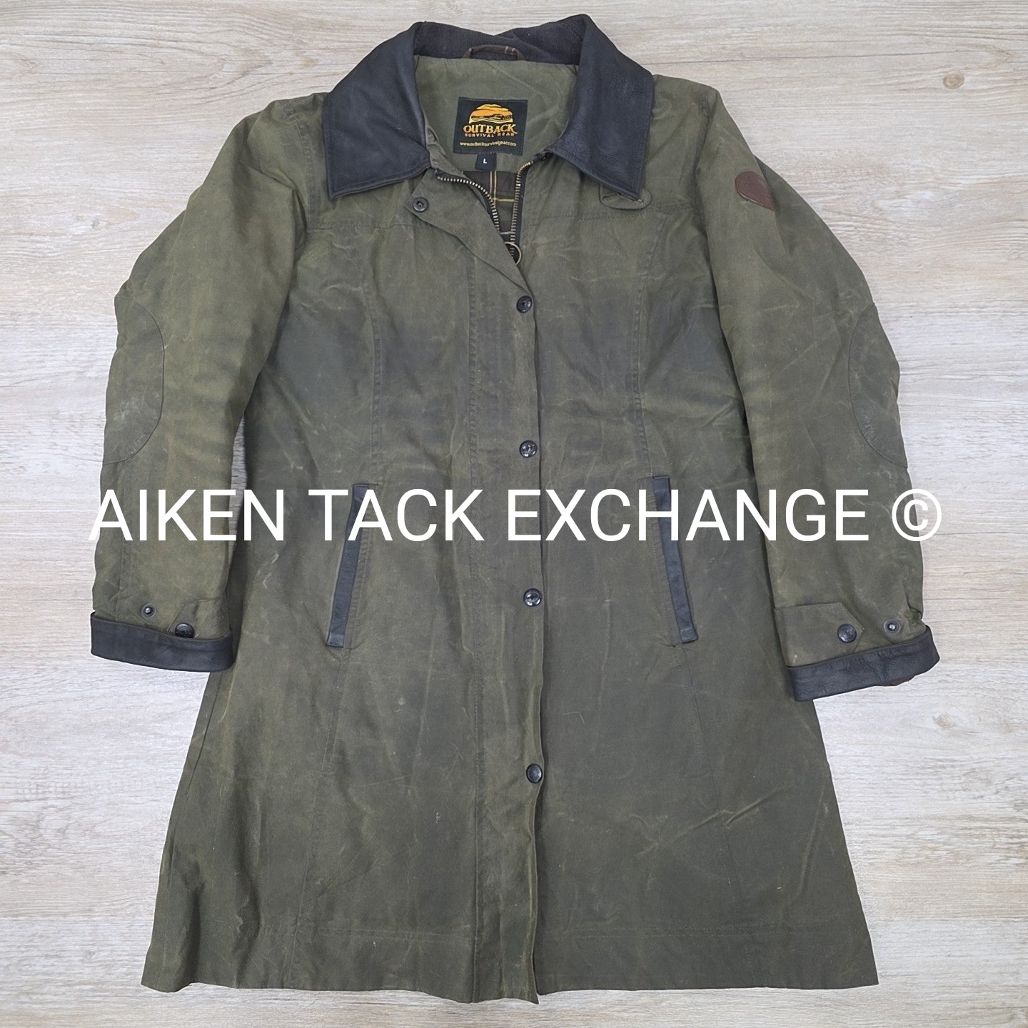 Outback Survival Gear Olive Green Waxed Trench Coat, Women's Large