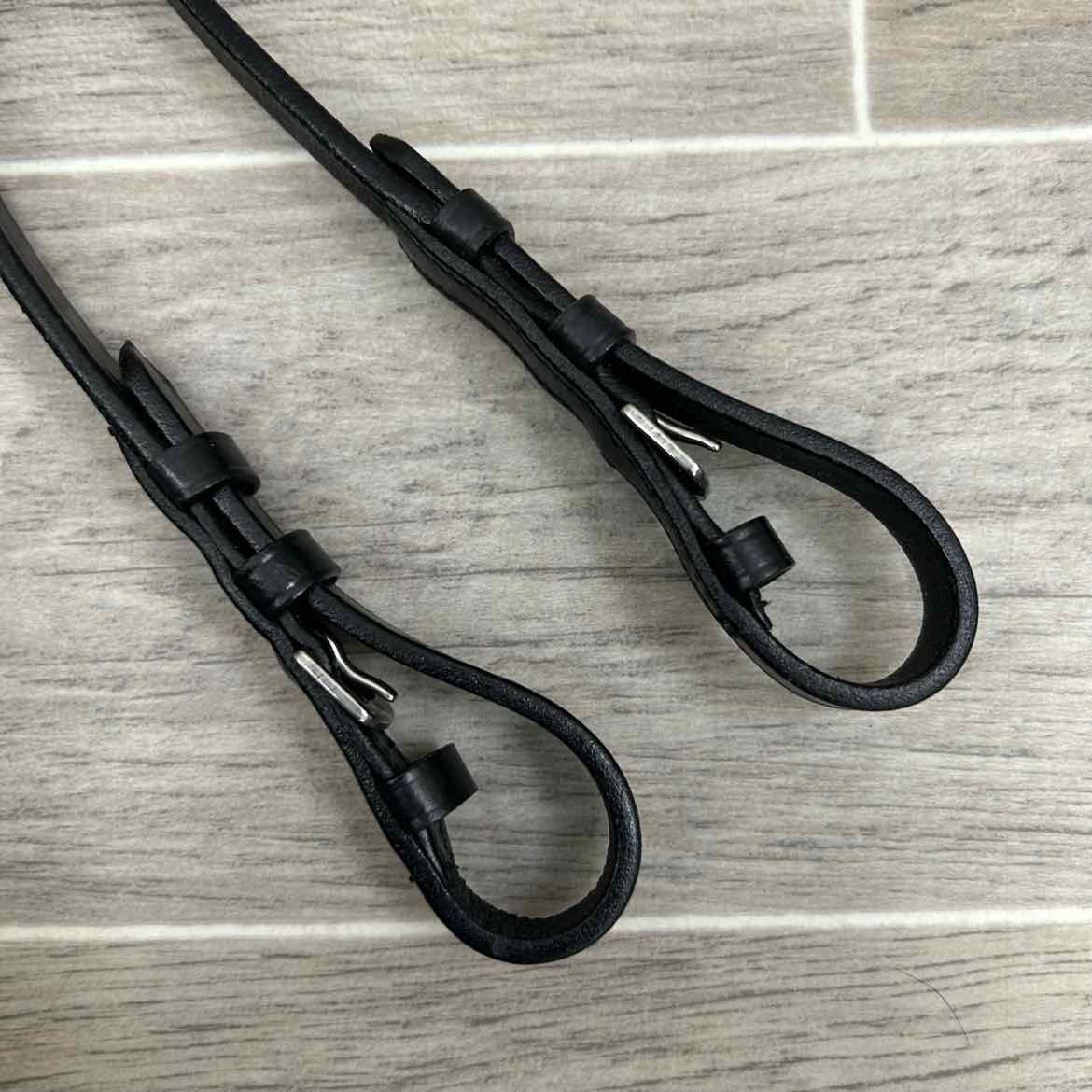 Waldhausen X-Line Leather Double Bridle Curb Rein, Black, 57", Brand New