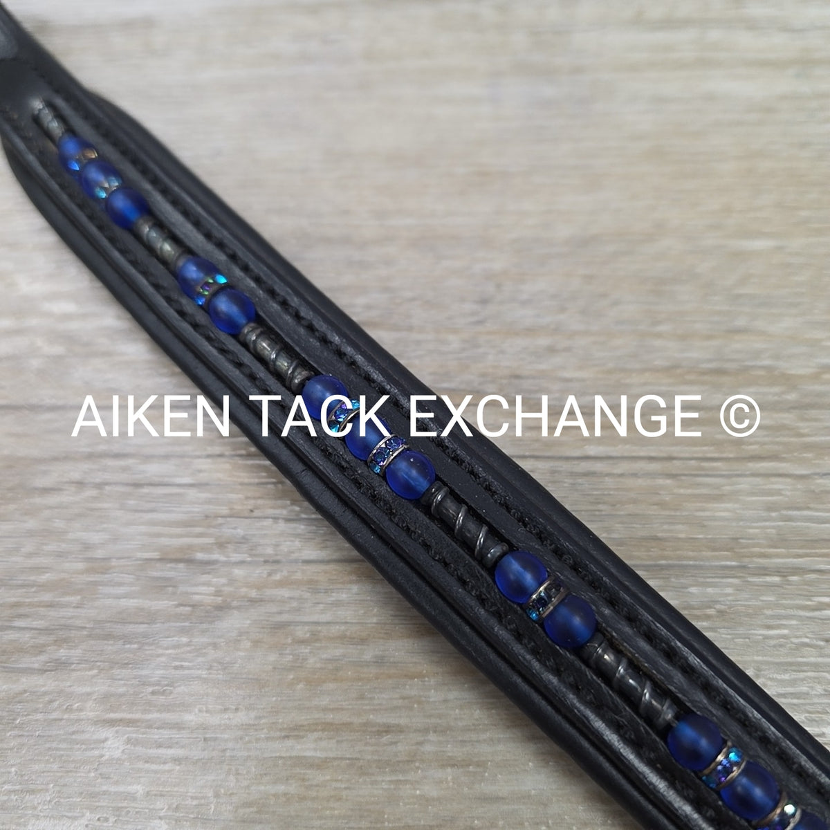Padded Beaded Browband, Black & Blue, 15.5"