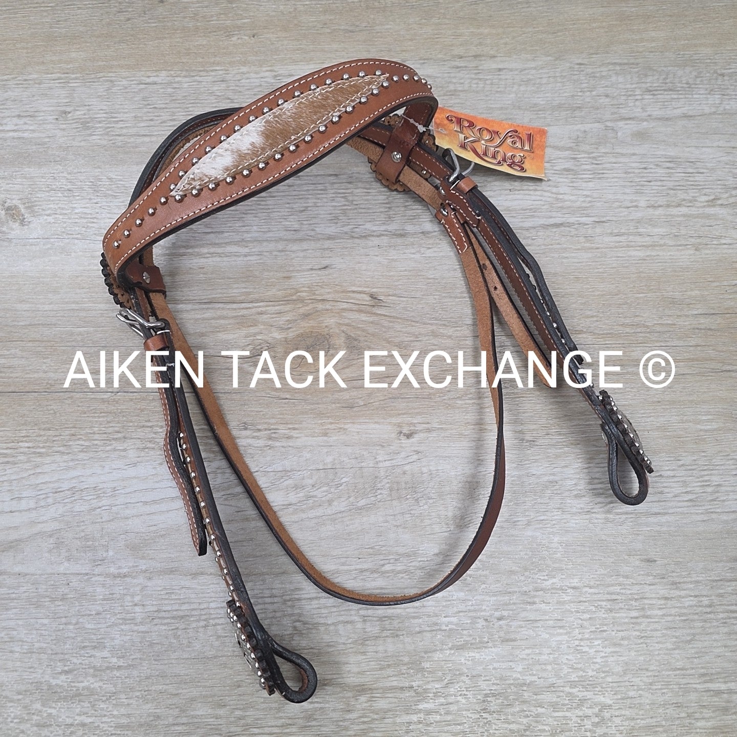 Royal King Browband Headstall with Hair Overlay, Brown, Size Full