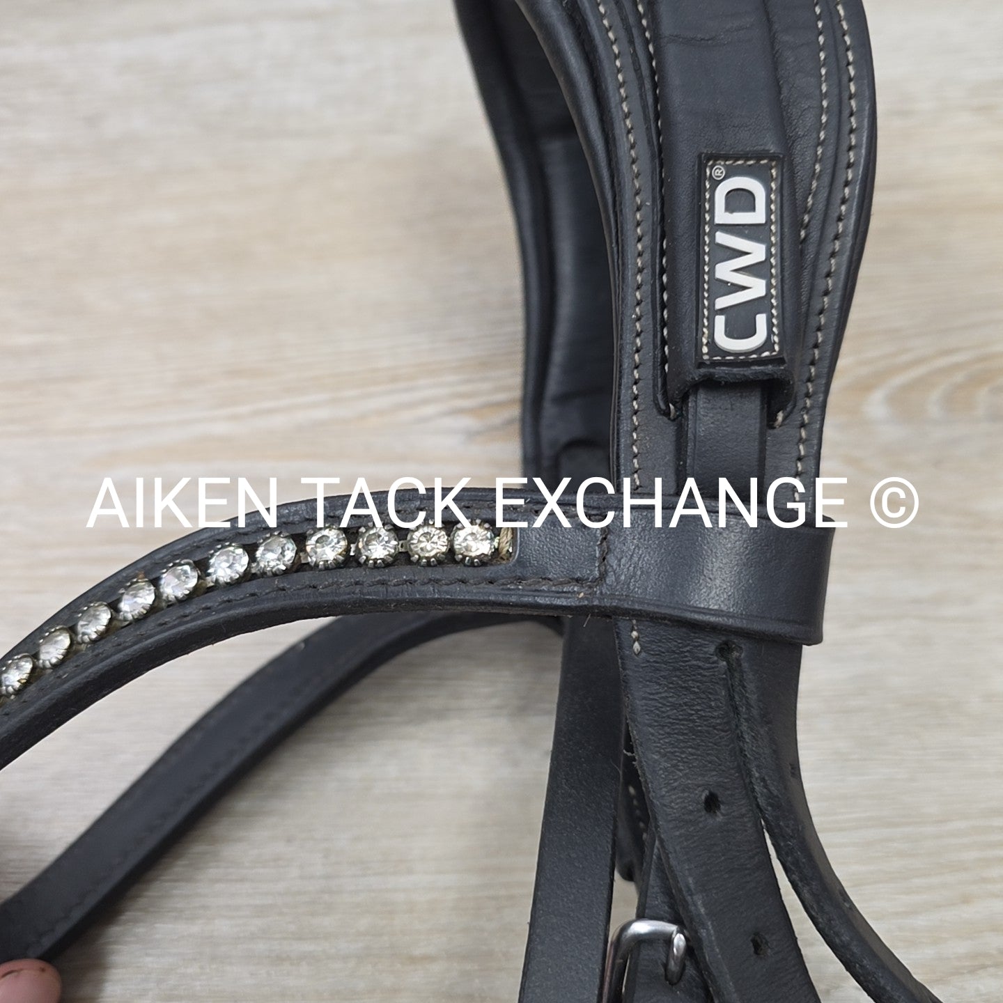 CWD Anatomic French Noseband Bridle with Fancy Stitching & Bling Browband, Black