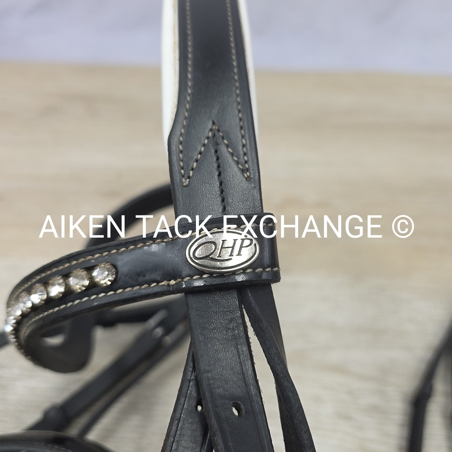 QHP Ahrodite Dressage Bridle with Cotton Web Reins, Black & White, Size Cob