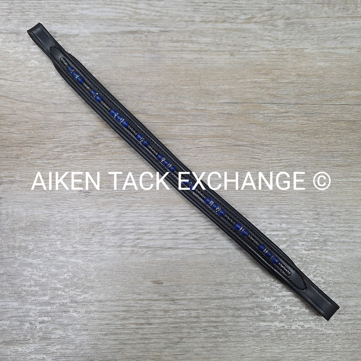 Padded Beaded Browband, Black & Blue, 15.5"