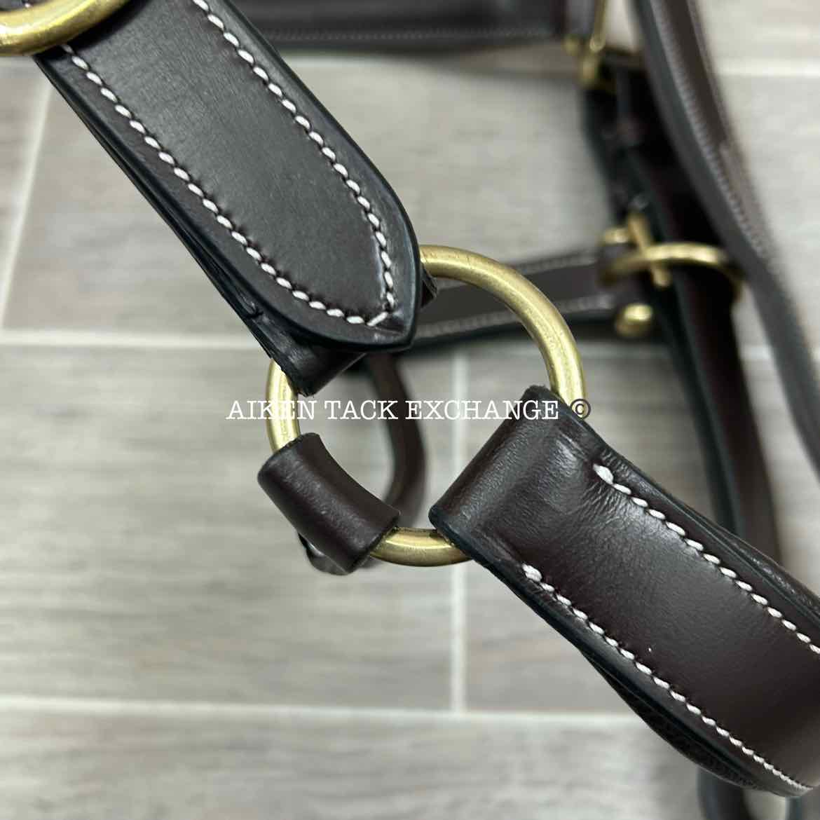 KL Select Black Oak Willow Padded Leather Halter, Brown/Brass, Size Pony