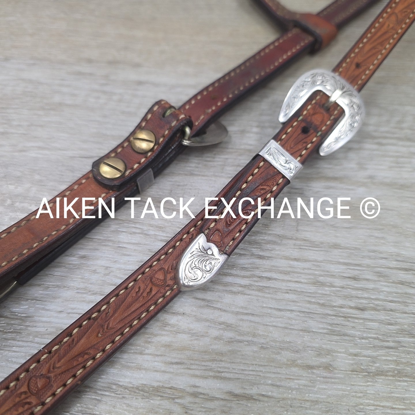 One Ear Silver Western Show Headstall, No Reins, Size Full