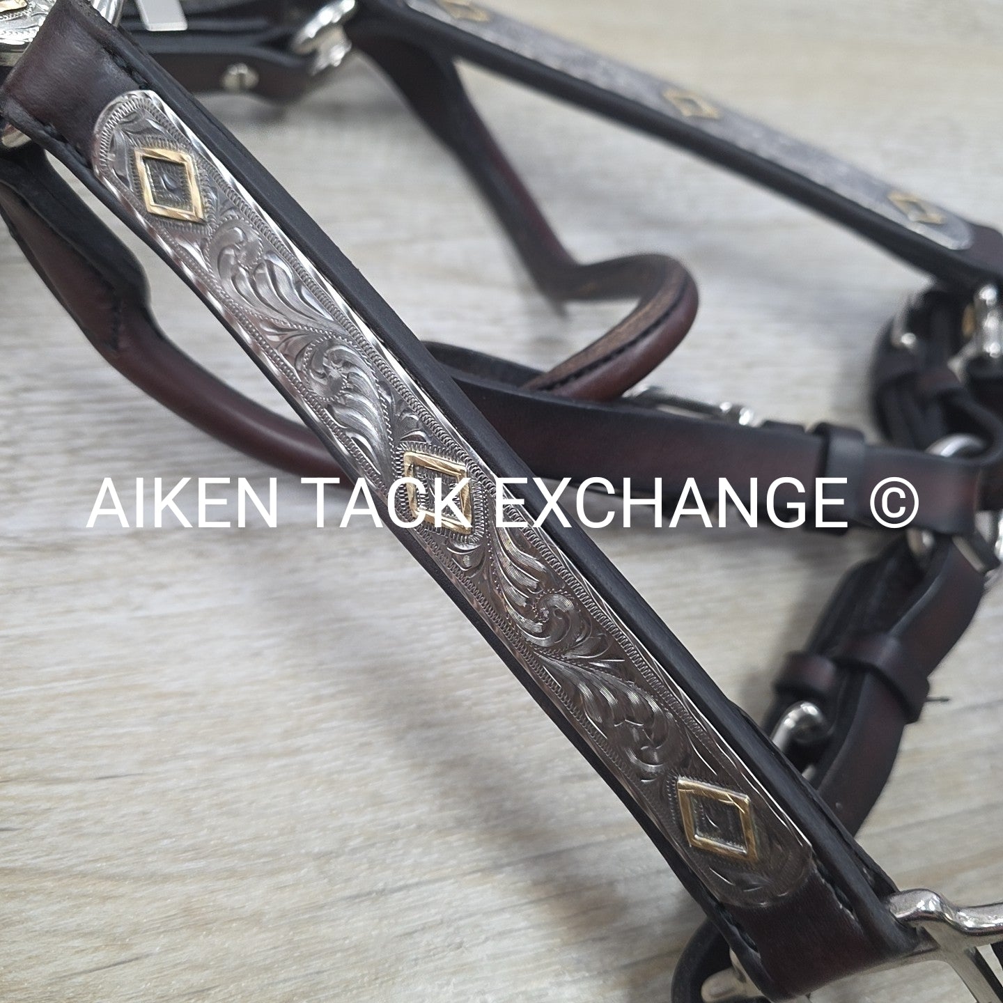 Tory Leather Silver Plated Diamond Show Halter, Size Full