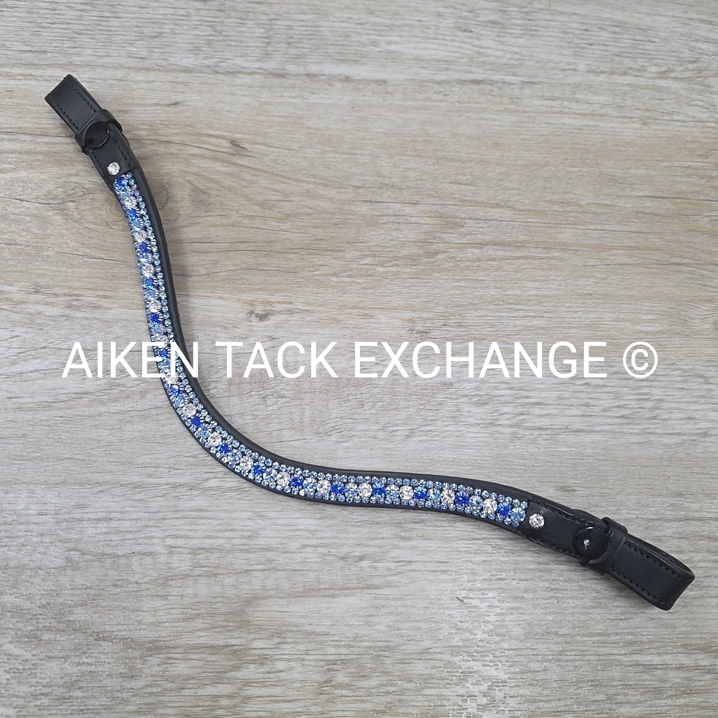 Bling Curved Browband, Black & Blue, 16.5"