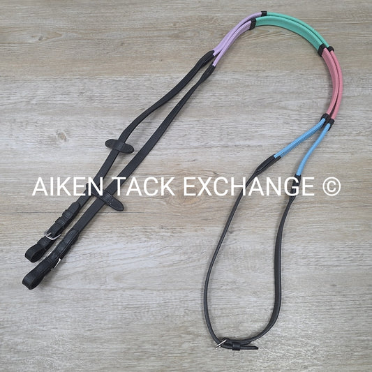 Rubber Grip Rainbow Reins, Black, Size Full