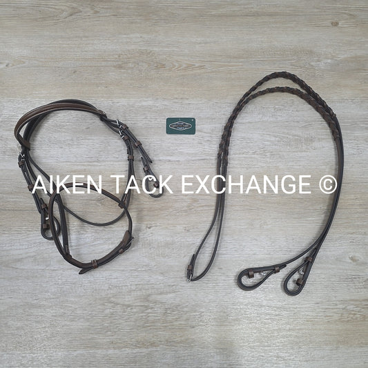 HDR Advantage Plain Raised Bridle with Reins, Australian Nut, Size Pony