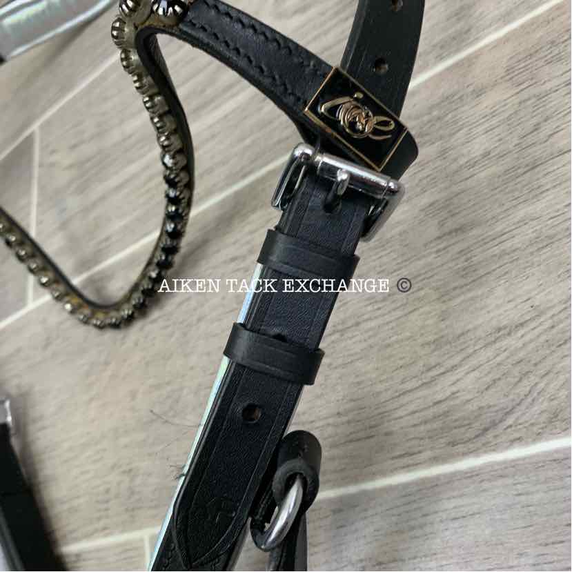 Ice Equestrian Anatomic Bridle, Black/Silver, No Reins, Oversize