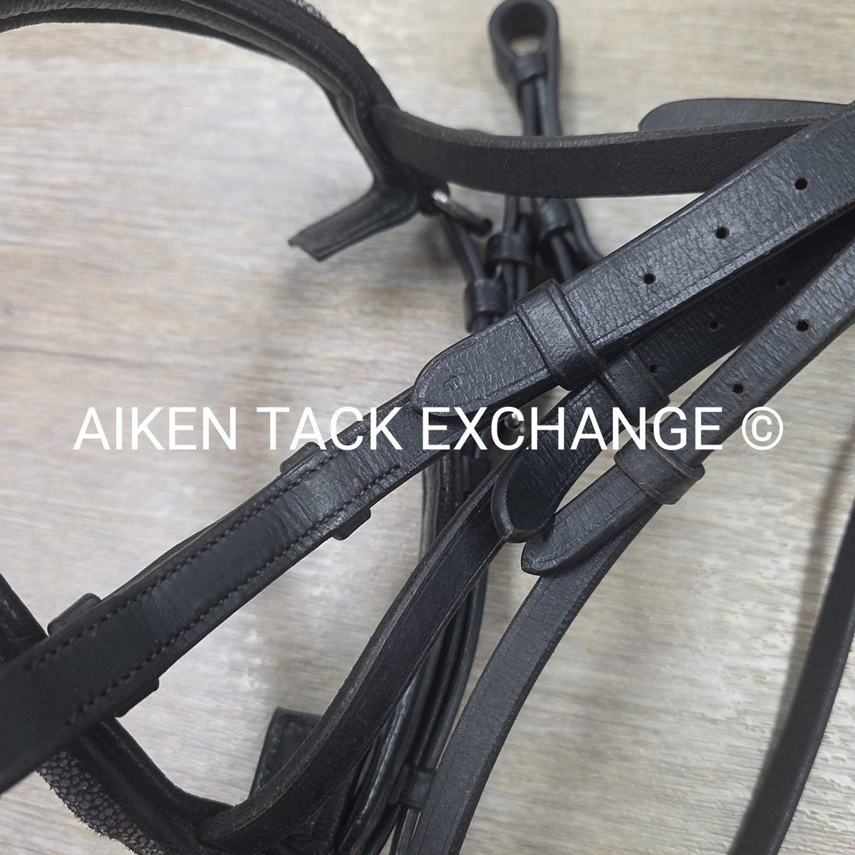 Ovation Dressage Bridle, Missing Flash Strap, with Cotton Web Reins, Black, Full
