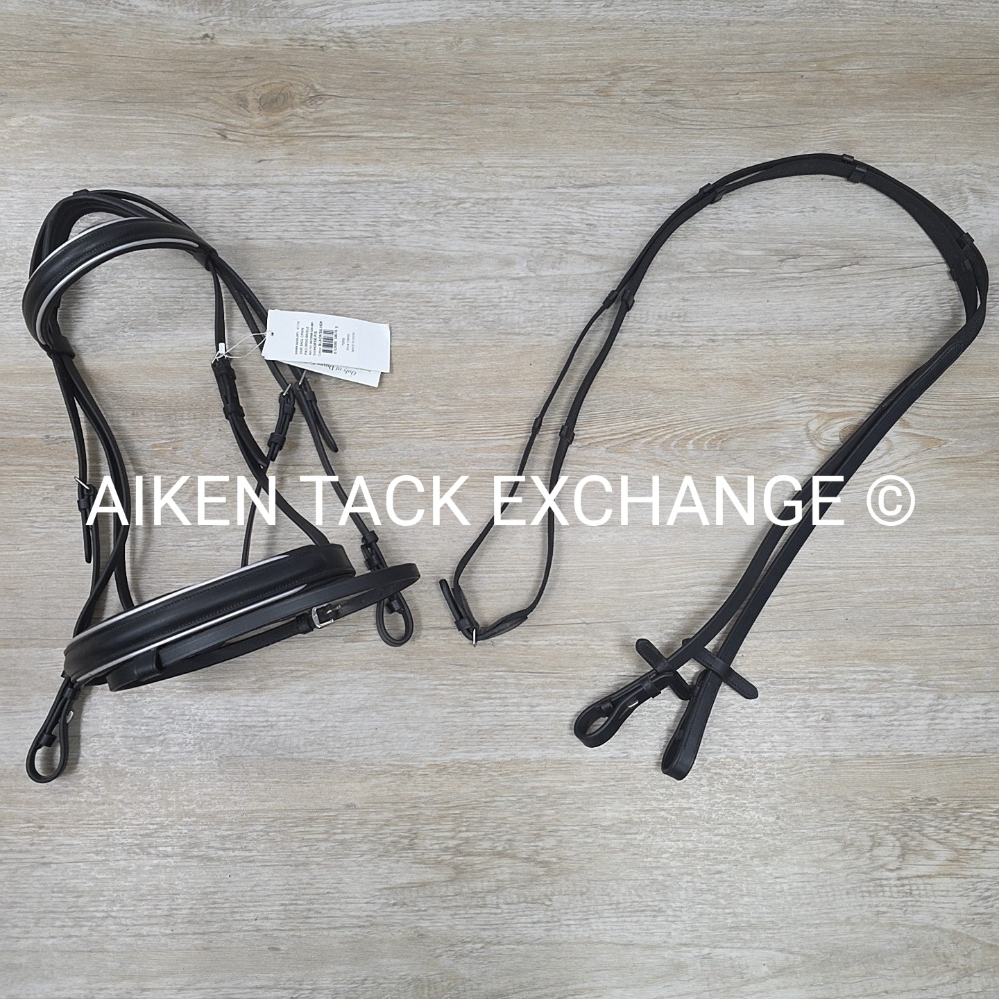 Dover Saddlery Flash Dressage Bridle with Rubber Web Reins, Black, Size Full