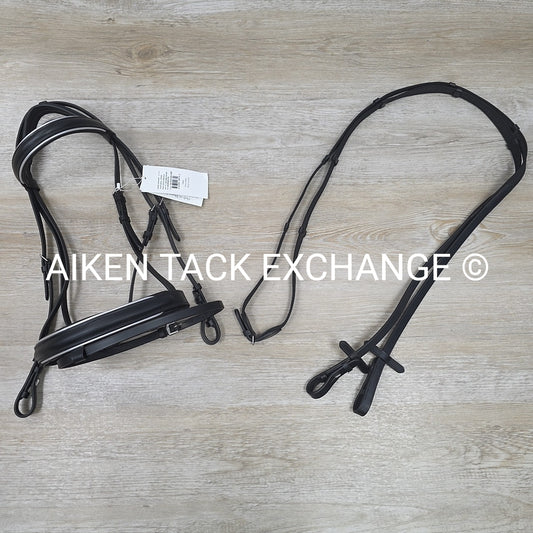 Dover Saddlery Flash Dressage Bridle with Rubber Web Reins, Black, Size Full