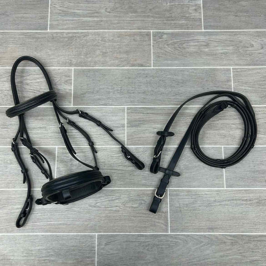 Vespucci Double Raised Dressage Bridle with Reins, Missing Flash, Black, Size Fu