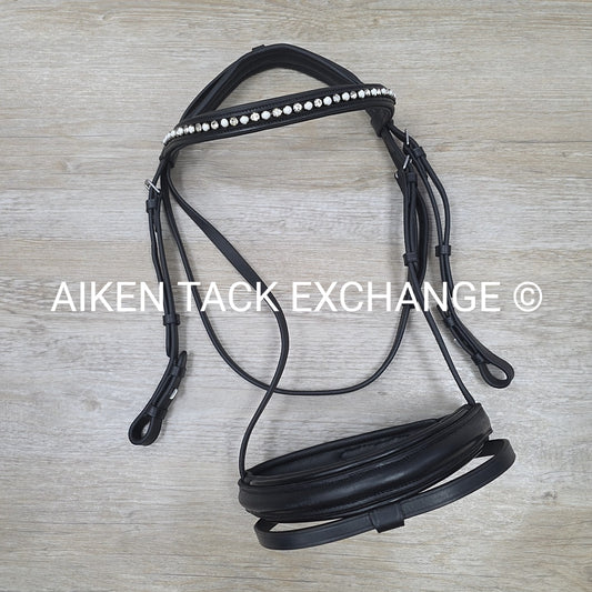 Dressage Bridle with Bling Browband, No Reins, Black, Size Full