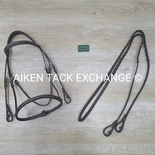 HDR Pro Mono Crown Fancy Stitch Padded Bridle with Reins, Havana Size Full/Horse