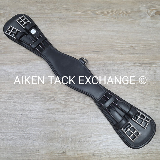 Padded Leather Contour Dressage Girth with Double End Elastic, Black, 22"