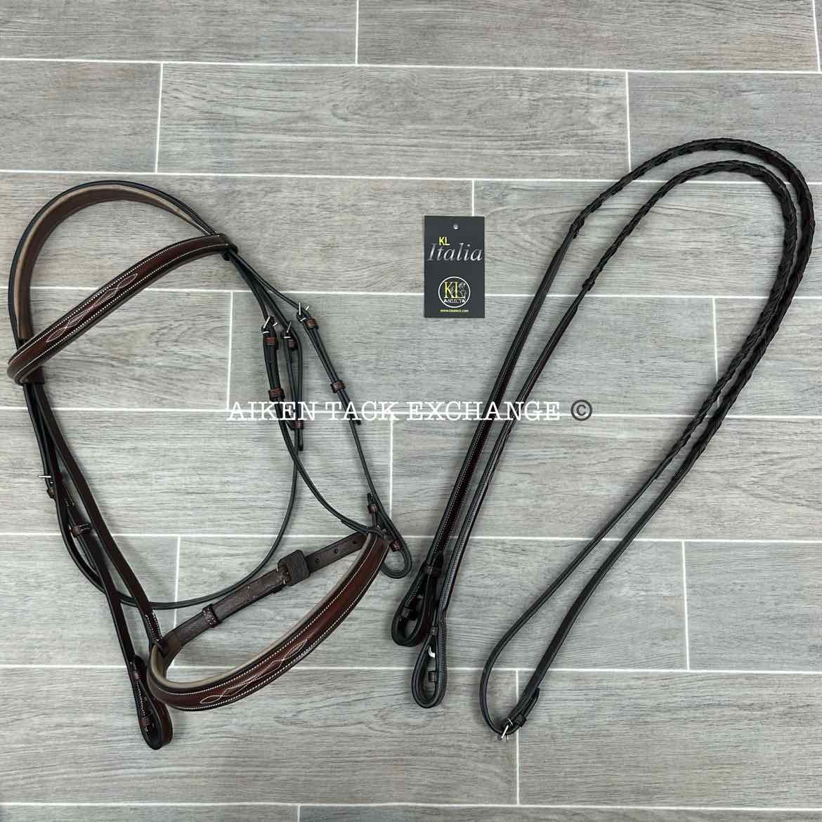 KL Select KL Italia Venezia Hunter Bridle with Reins, Brown, Size Full