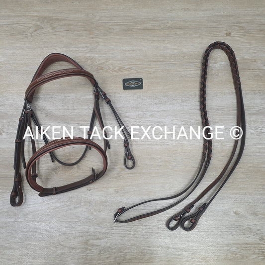 HDR Pro Mono Crown Padded Wide Noseband Bridle with Reins, Brown, Oversize