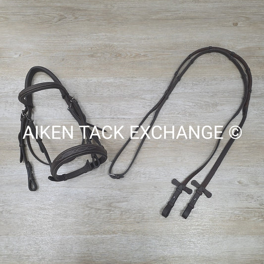 ExionPro Monocrown Fancy Stitched Bridle with Rubber Grip Reins, Brown, Size Ful
