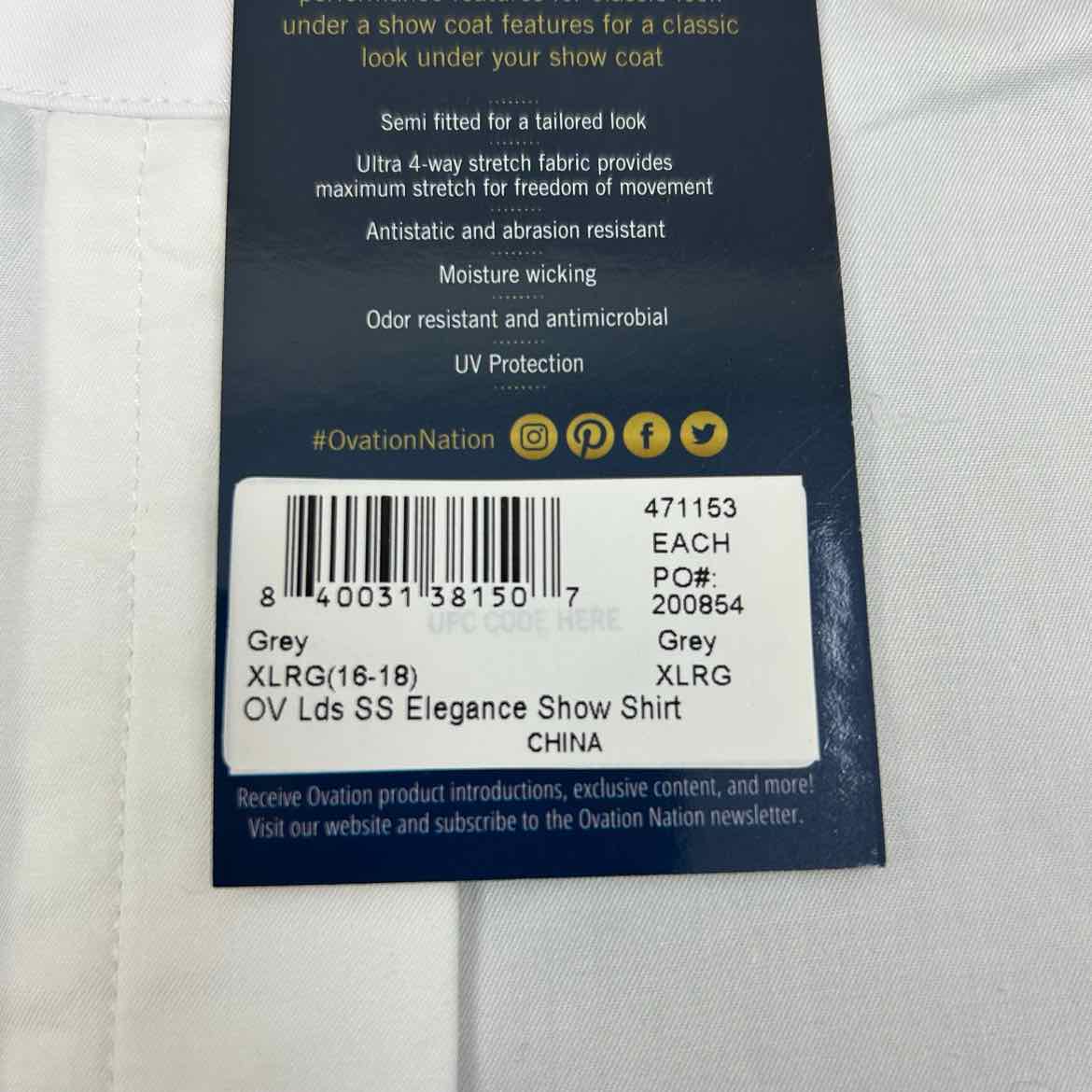 Ovation Elegance Short Sleeve Show Shirt, Grey, Size X-Large