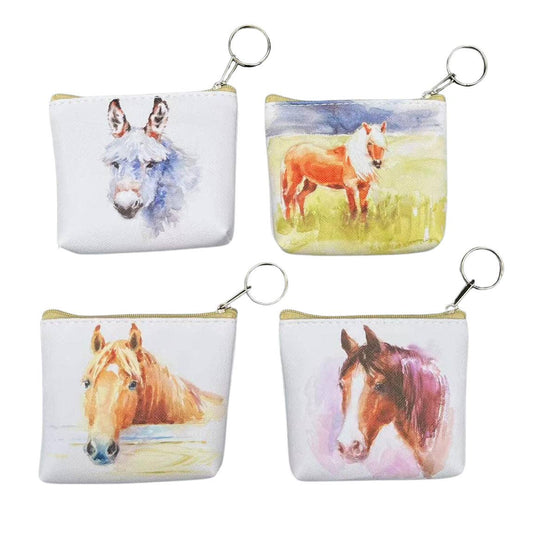 Horses and Donkey Set of 12 Key Chain Coin Purses: Colorful / STD