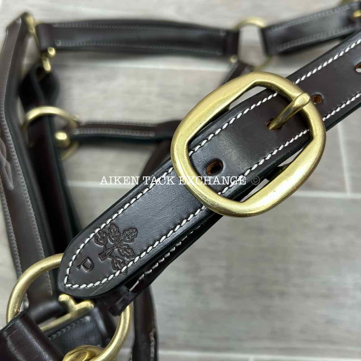 KL Select Black Oak Willow Padded Leather Halter, Brown/Brass, Size Pony
