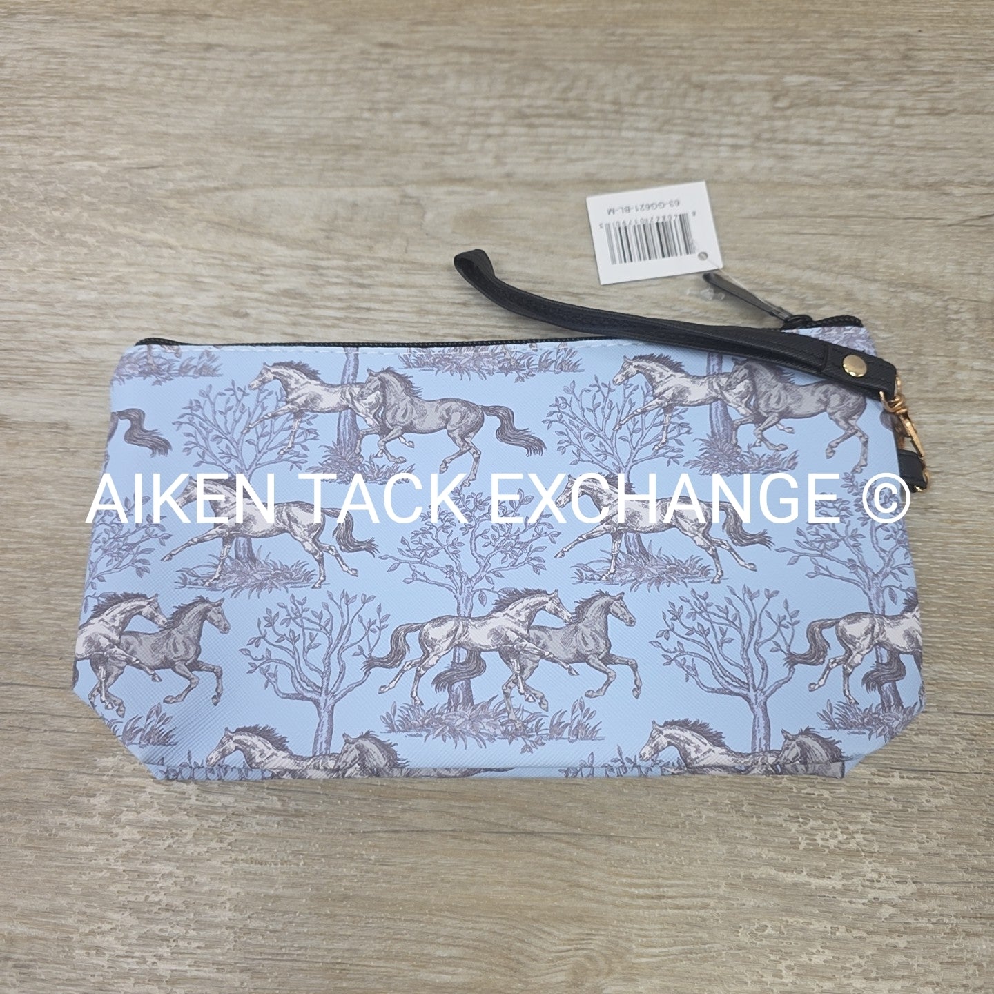 AWST Int'l Lila Blue Toile Medium Cosmetic Pouch with Wristlet