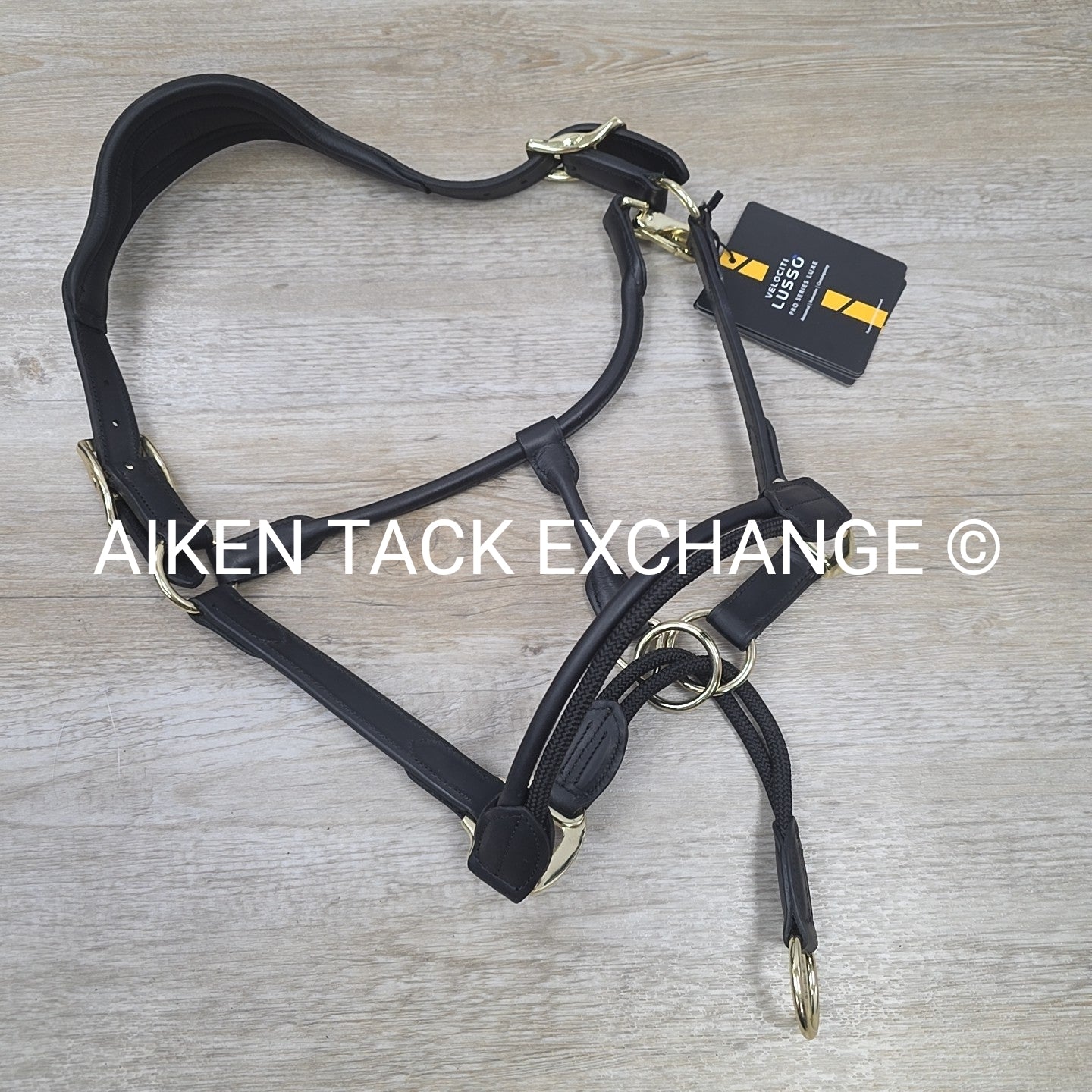 Shires Velociti Lusso Soria Control Leather Halter, Black, Size Full