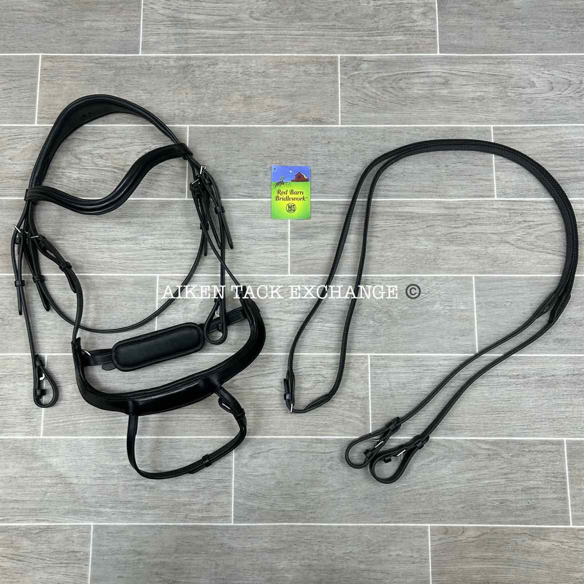 KL Select Red Barn Arena Ergonomic Bridle with Reins, Black, Size Full